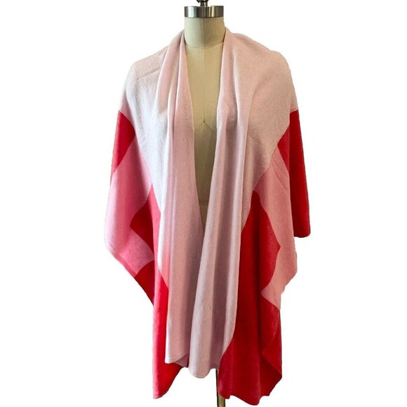 Charter Club 100% Cashmere Oversized Scarf Wrap Shawl Serape Combo Pink Coral - Picture 1 of 8